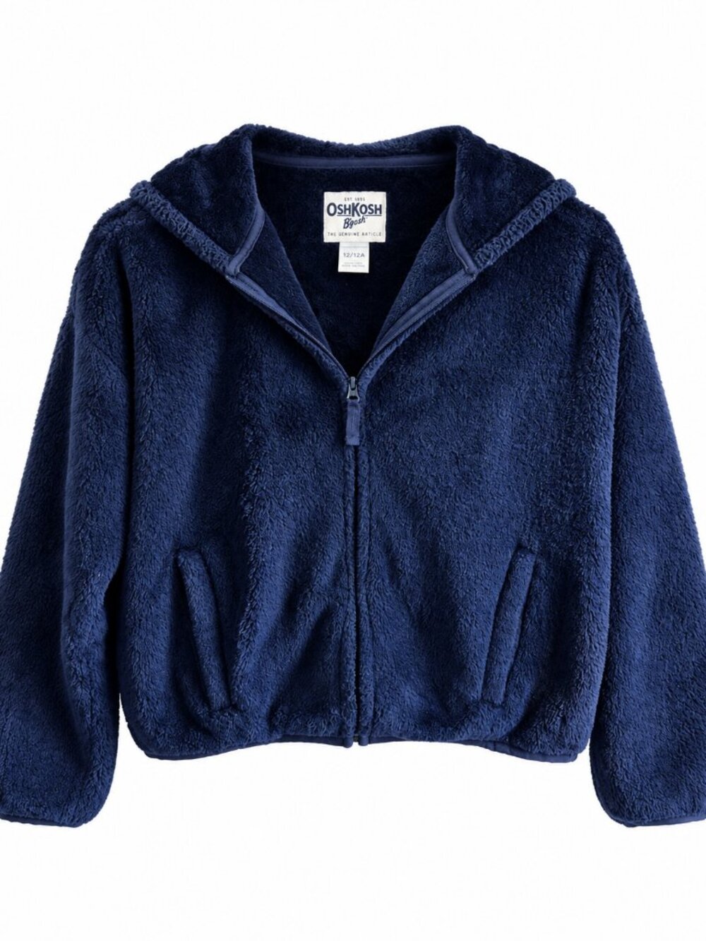 OshKosh B'gosh Navy Full Zip Hooded Sherpa Sweatshirt Jacket Kids Size 12/12A